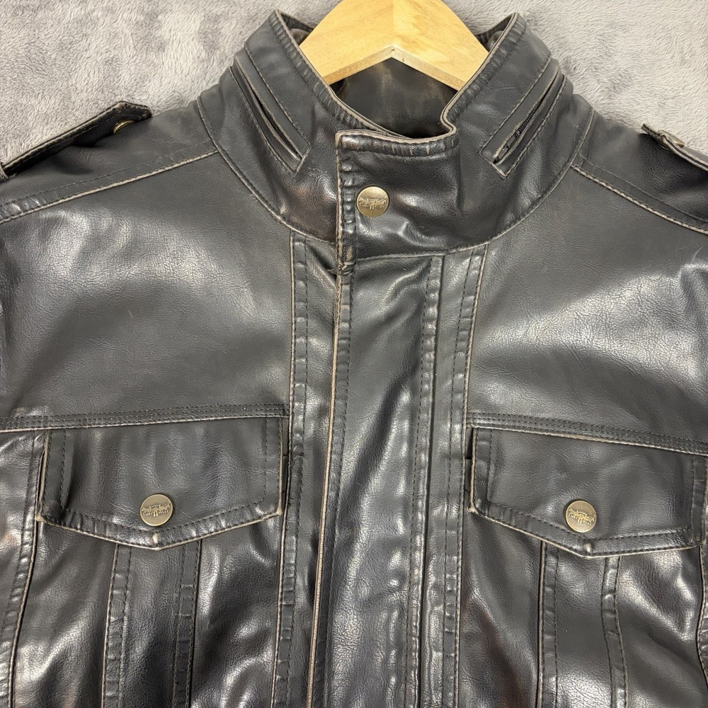Levis Jacket Mens L Brown Faux Leather Trucker Coat Full Zip Snap Outdoor Work - Picture 3 of 12